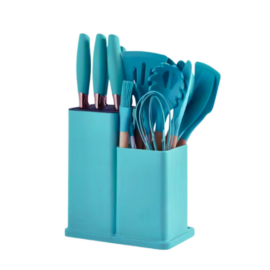 19-Piece Silicone Kitchen Utensil Set with Wooden Handle - Exclusive Colors