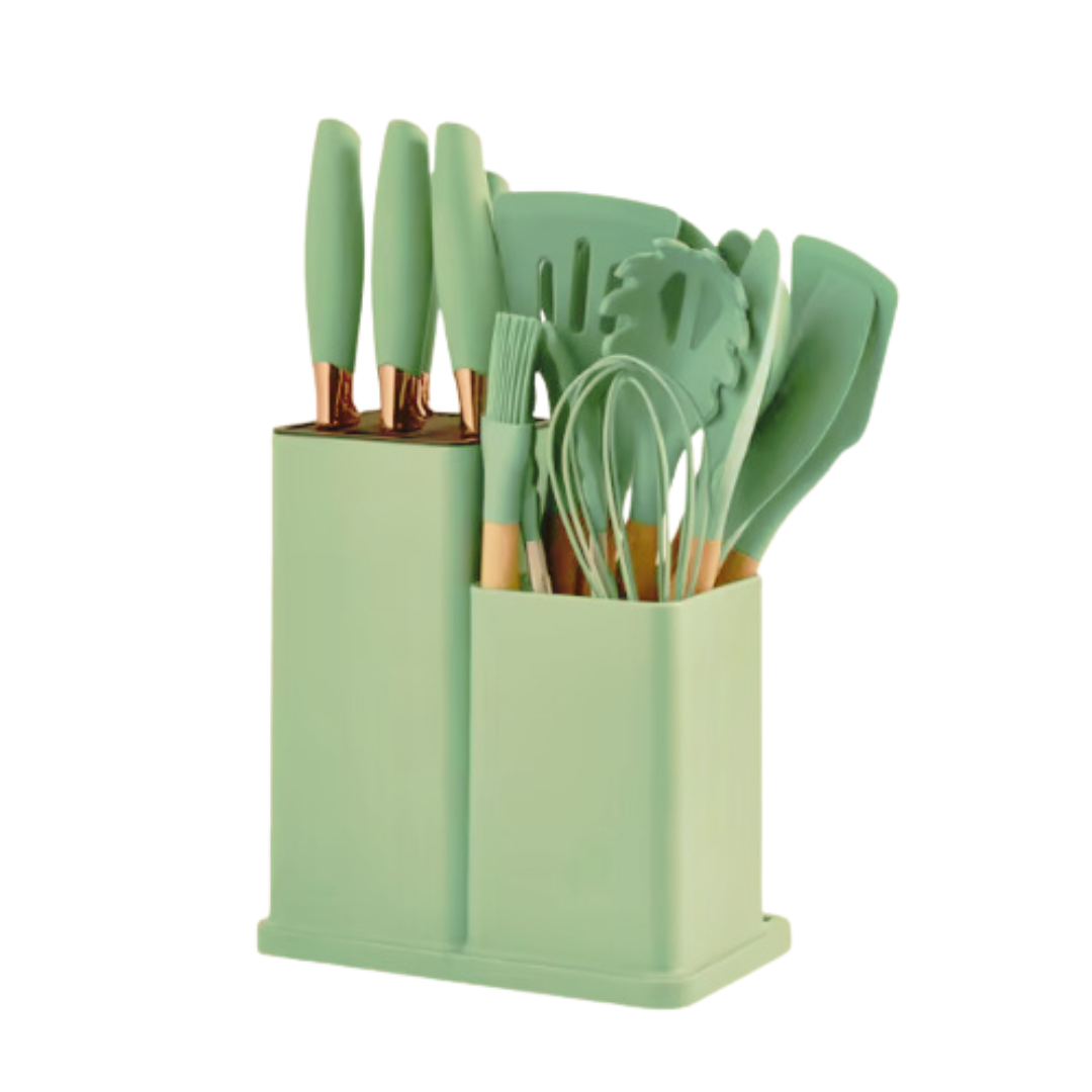 19-Piece Silicone Kitchen Utensil Set with Wooden Handle - Exclusive Colors