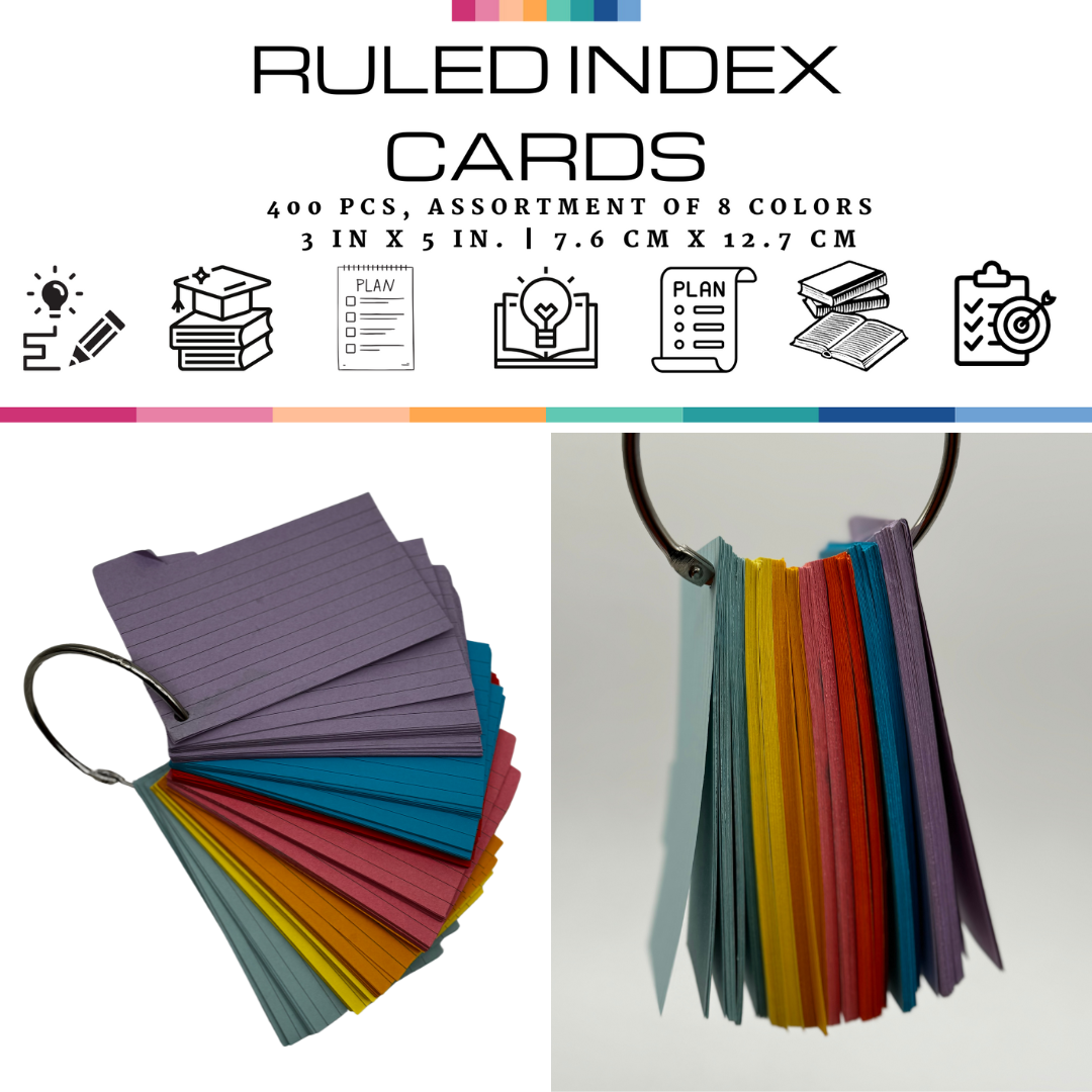 400 pack Colorful Tabbed Ruled Index cards